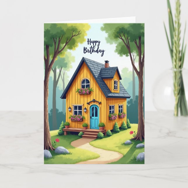 Carte de scène d'anniversaire de cottage (Devant)