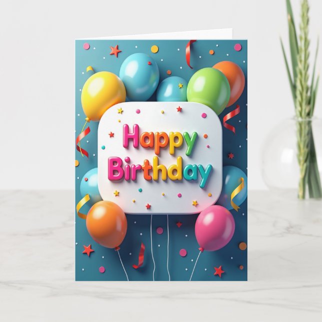 Carte de scène d'anniversaire sarcelle joyeuse (Devant)