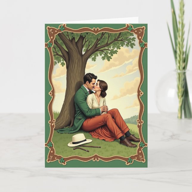 Carte de scène de baiser d'amoureux sous un arbre (Devant)