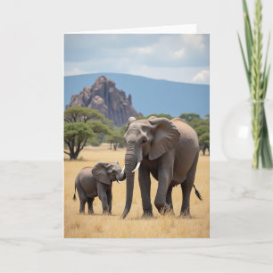Carte de scène de famille d'éléphants texturés