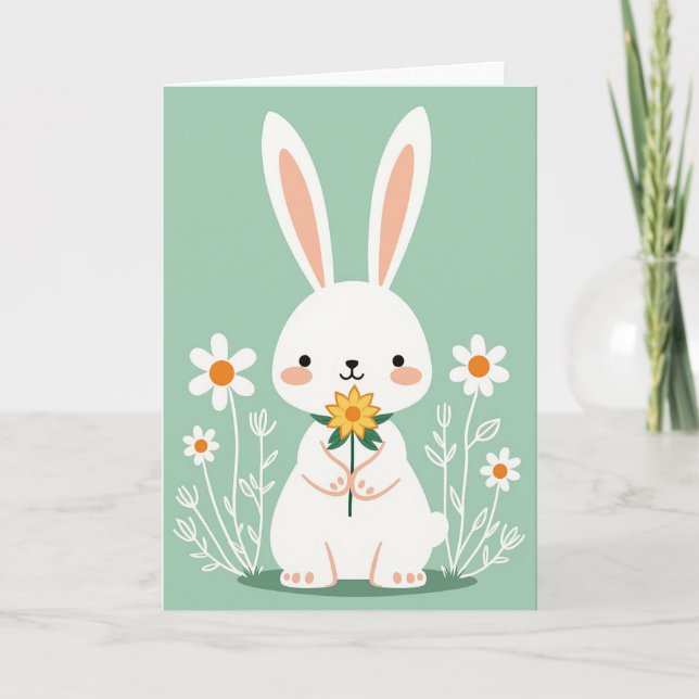 Carte de scène de fleur de lapin mignon (Devant)