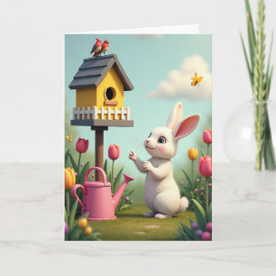 Carte de scène de jardin de lapin de printemps
