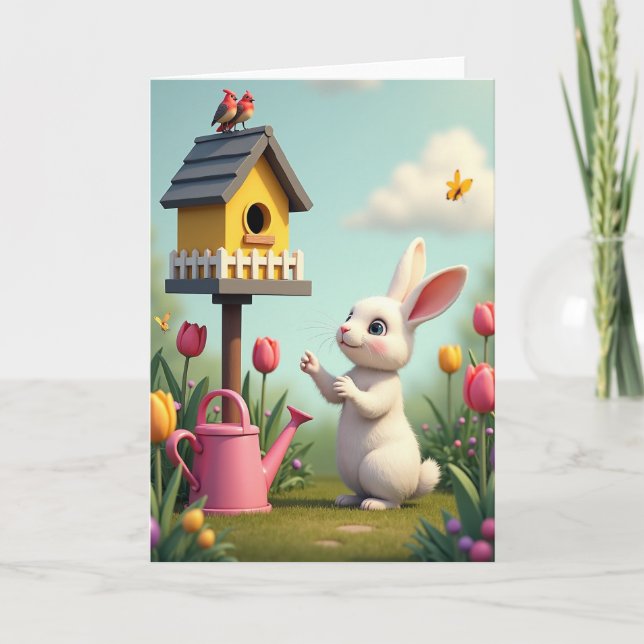Carte de scène de jardin de lapin de printemps (Devant)