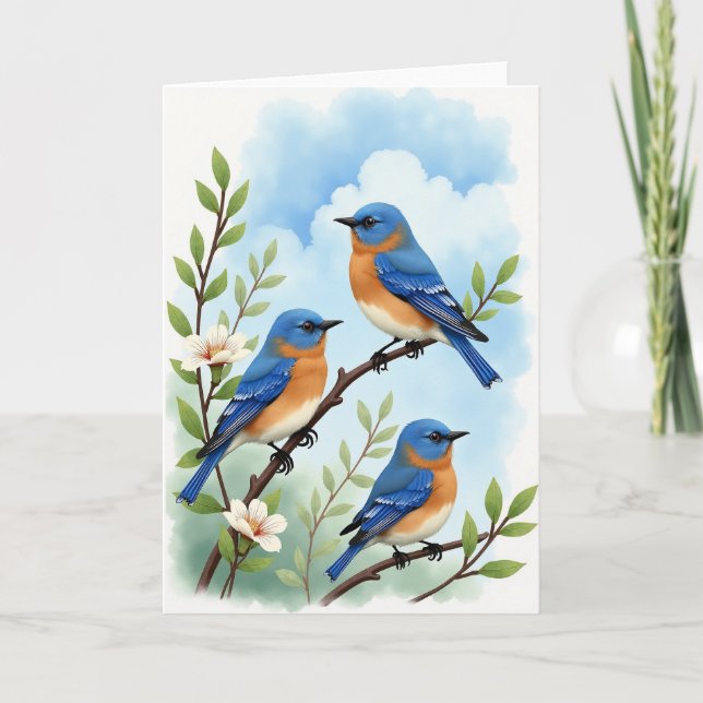 Carte de scène de la fête des mères des oiseaux bl (Devant)