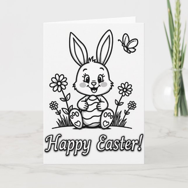 Carte de scène de lapin printanier heureux (Devant)
