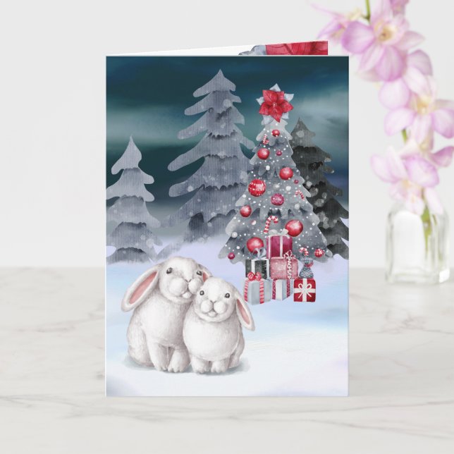 Carte de scène de l'arbre de Noël lapin lapin (Orchidée)