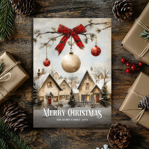 Carte de scène de Noël élégante à l'aquarelle roug