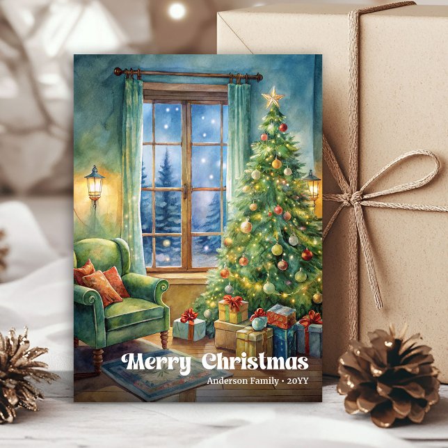 Carte de scène de Noël joyeuse aux tons rustiques  (Cheerful Christmas scene card rustic holiday tones

)