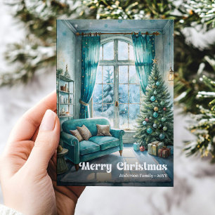 Carte de scène de Noël rustique aux tons festifs r