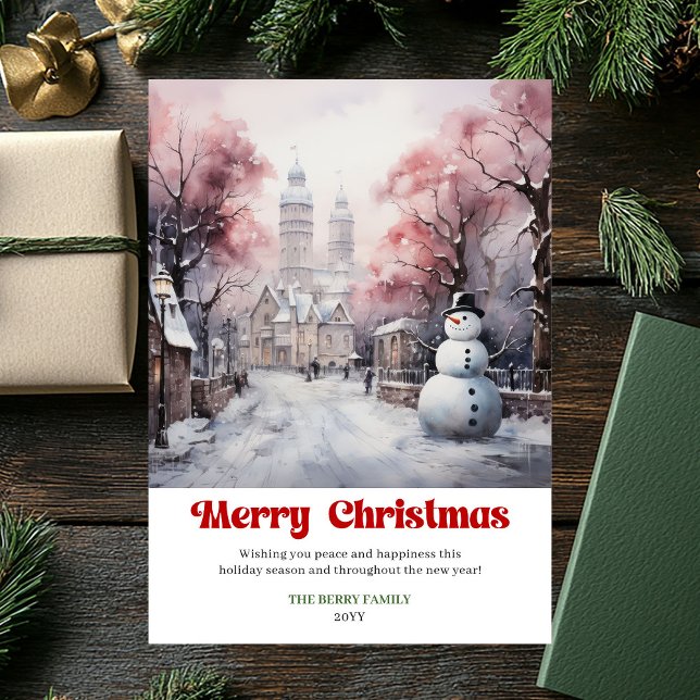 Carte de scène de Noël rustique classique aquarell (Classic rustic Christmas scene card watercolor holiday

)