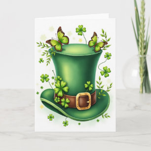 Carte de scène de papillons au chapeau vert