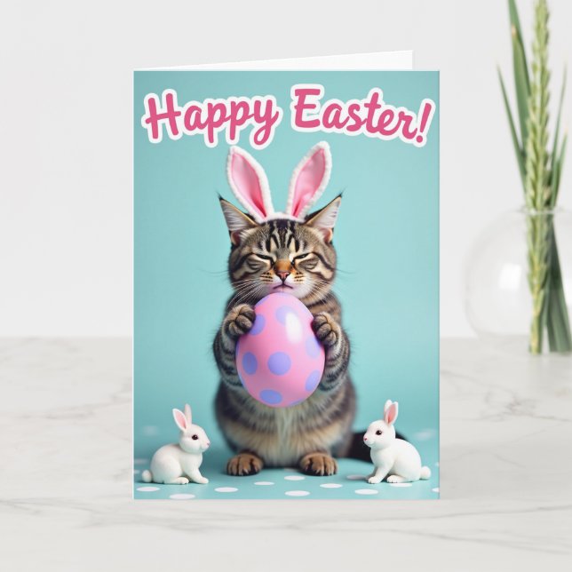 Carte de scène de Pâques avec chat et œuf (Devant)