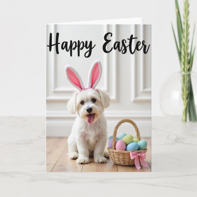 Carte de scène de Pâques avec un chiot mignon (Devant)