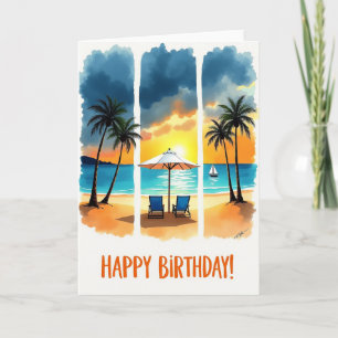 Carte de scène de plage d'anniversaire douce