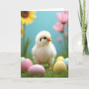 Carte de scène de poussin printanier mignon