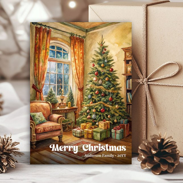 Carte de scène festive raffinée, charme rouge vert (Refined festive scene card classic red green charm

)
