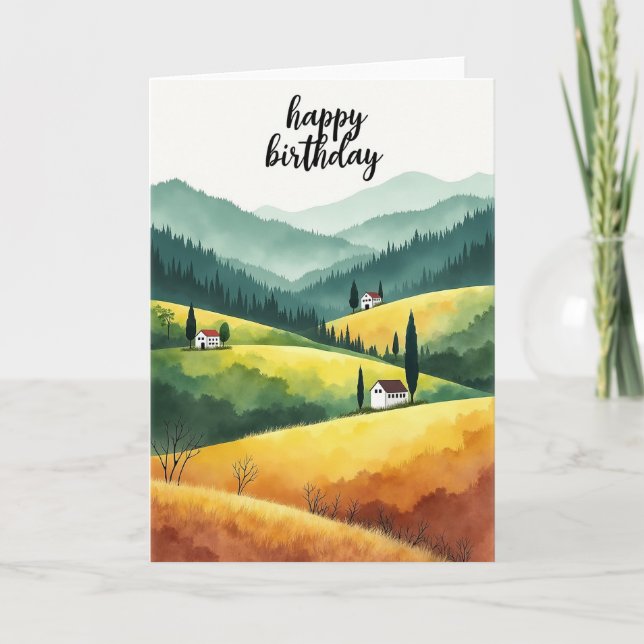 Carte de scène pastorale d'anniversaire (Devant)