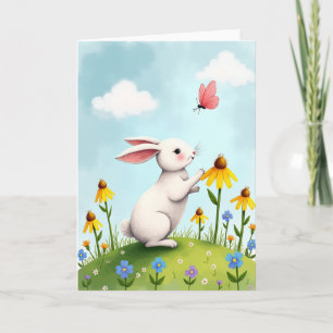 Carte de scène printanière de lapin papillon