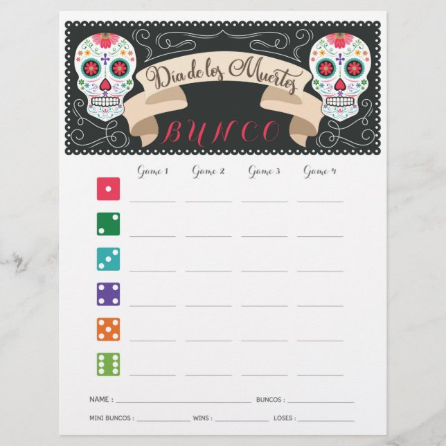 Carte de score de Dia De Los Muertos Bunco (Devant)