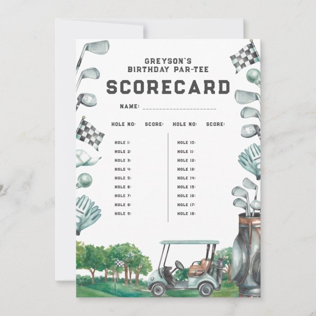 Carte de score de golf d'anniversaire Par-Tee | 18 (Devant)
