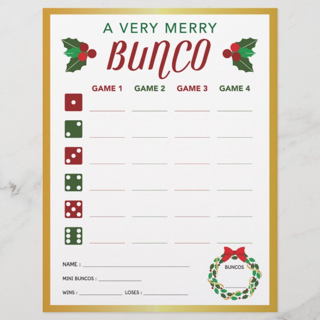 Carte de score du match de Noël Bunco (Devant)