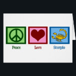 Carte de score Peace Love<br><div class="desc">Un signe de paix,  un coeur,  et un symbole de scorpion pour un Scorpio. Carte d'anniversaire Peace Love Scorpio.</div>