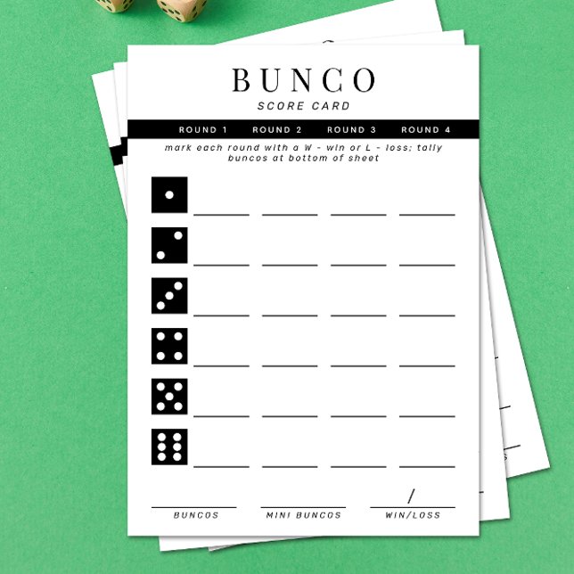 Carte de score simple Bunco noir et blanc à quatre (Créateur téléchargé)
