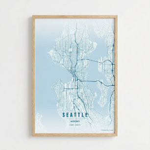 Carte de Seattle Impression d'Océan Art mural de l