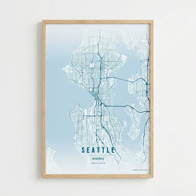Carte de Seattle Impression d'Océan Art mural de l (Créateur téléchargé)