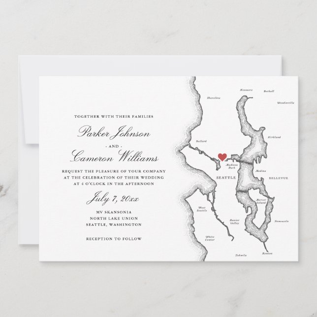 Carte de Seattle Washington Élégant Mariage Noir B (Devant)