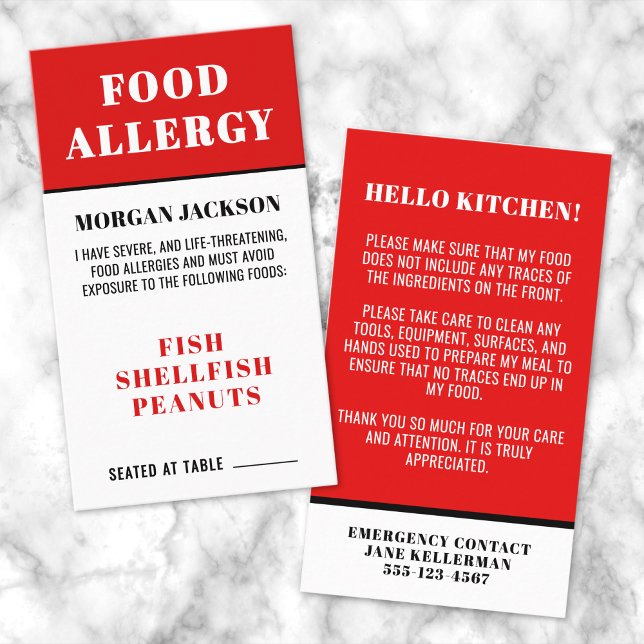 Carte de sécurité de cuisine pour allergie aliment (Food Allergy Kitchen Safety Card)
