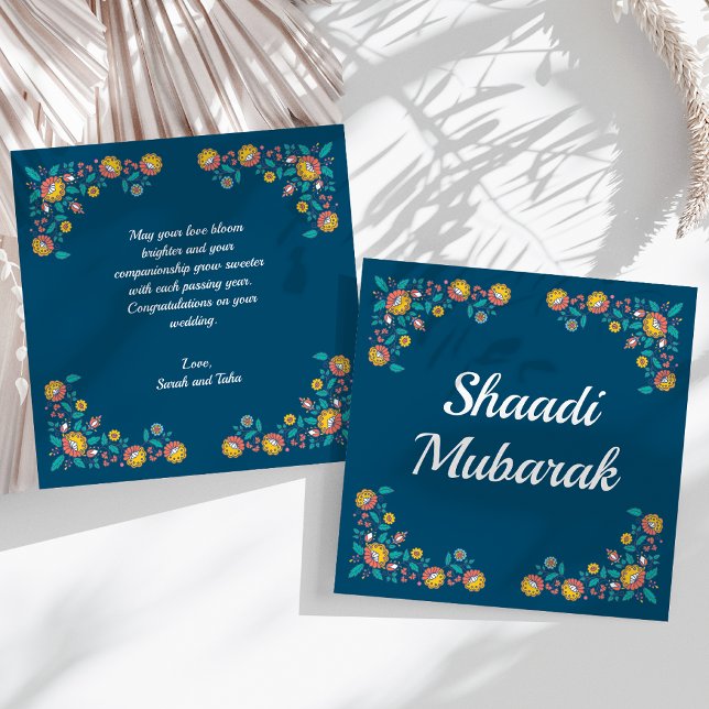 Carte de Shaadi Mubarak florale bleue moderne (Créateur téléchargé)