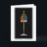 Carte de Shabbat Shalom Menorah<br><div class="desc">6 flammes de cette joyeuse menorah représentant les jours de la création pointent vers la flamme centrale, qui représente le 7e jour de la création, lorsque Dieu a vu que tout ce qu’Il avait fait était très bon, et Il s’est reposé. Elle est représentative de notre Shabbat, le 7ème jour...</div>