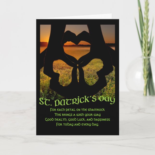 Carte de Shamrock de coeur main irlandaise St. Pat (Devant)