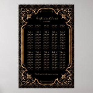 Carte de siège Art Déco Chic Black Great Gatsby