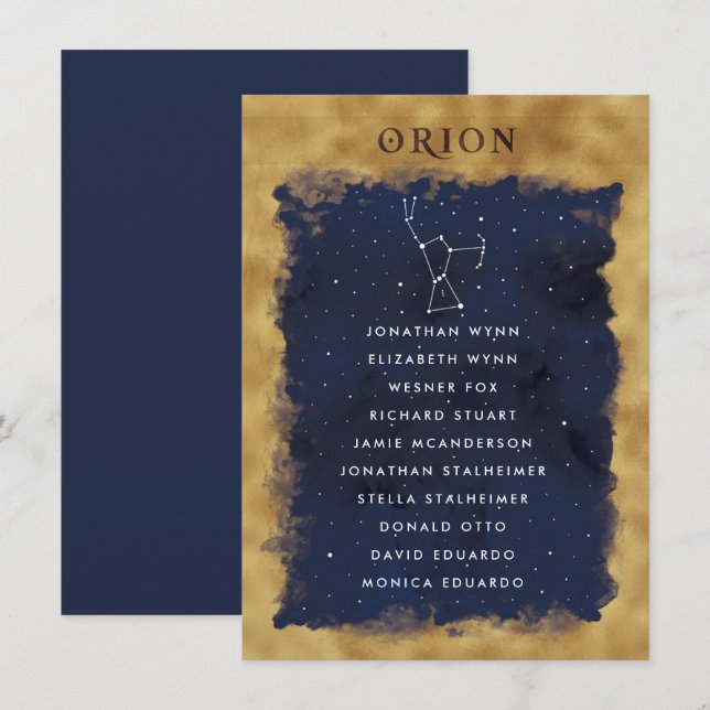 Carte de siège céleste de la constellation ORION (Devant / Derrière)