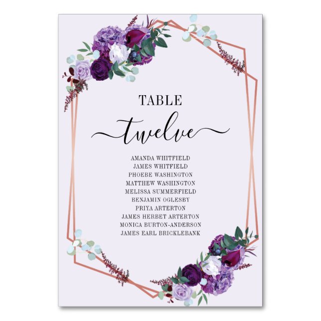 Carte de siège de Mariage Rose Floral Violet Gold  (Par défaut)