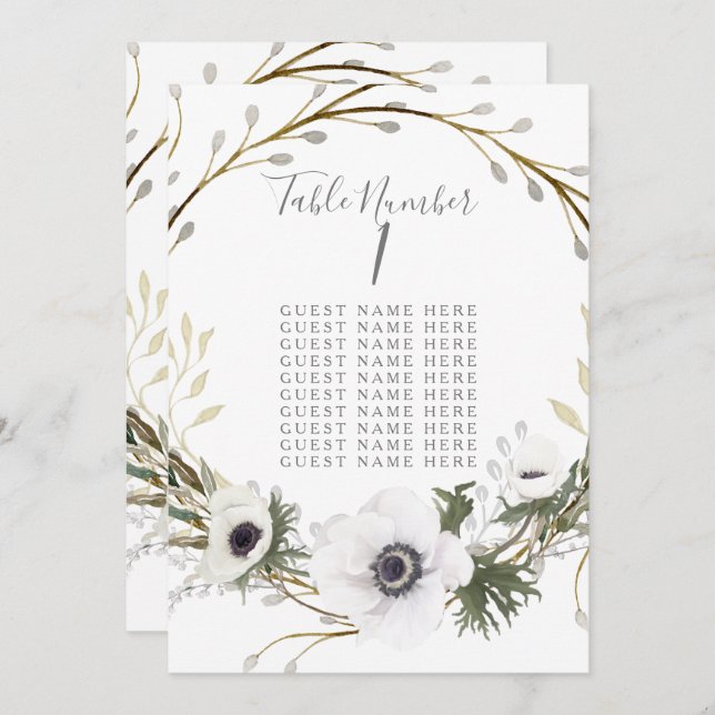 Carte de siège de table Anemone Fern Mariage de co (Devant / Derrière)