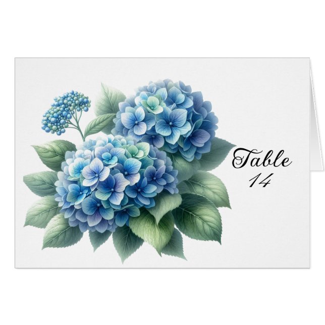 Carte de siège de table Blue Hydrangea (Devant Horizontal)