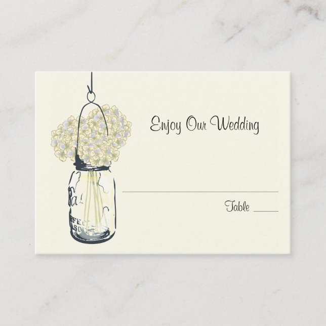 Carte de siège d'escorte Hydrangea & Mason Jar (Devant)
