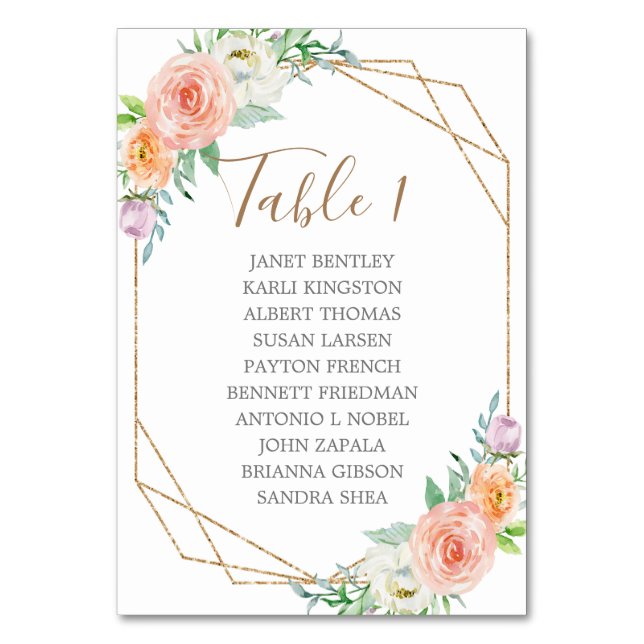 Carte de siège Mariage de fleurs d'aquarelle géomé (Par défaut)