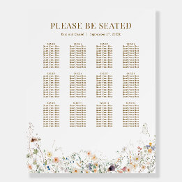 Carte de siège Mariage Fleur sauvage aquarelle