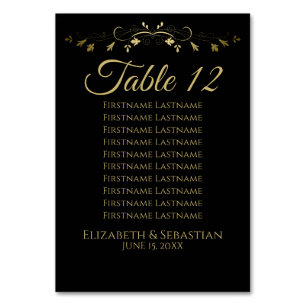 Carte de siège Mariage Gold & Black Simple Elgant