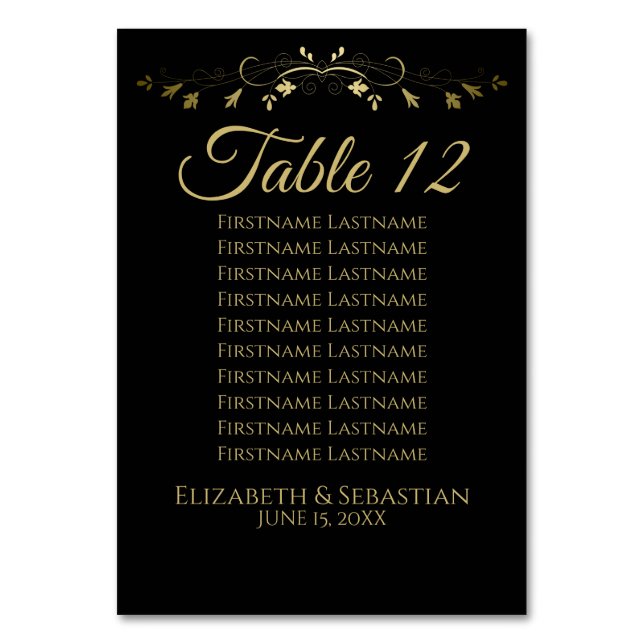 Carte de siège Mariage Gold & Black Simple Elgant (Par défaut)