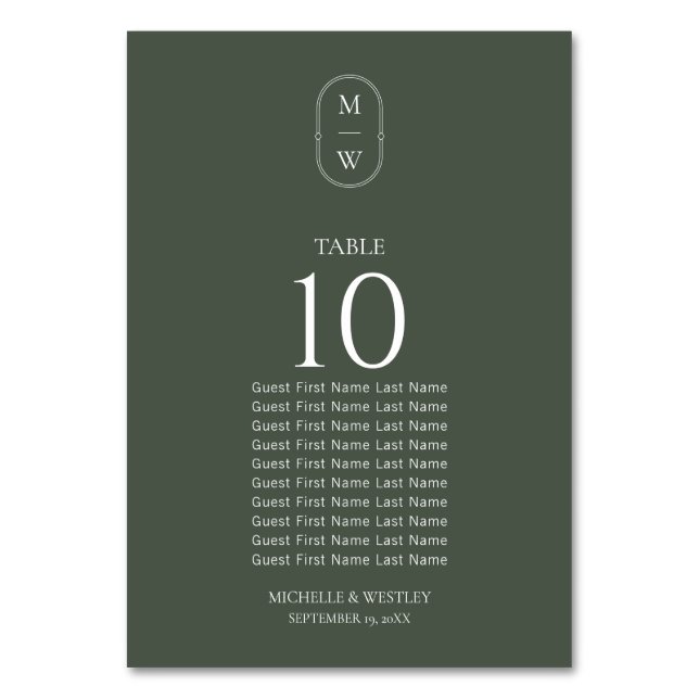 Carte de siège Mariage Moss Green Monogram (Par défaut)