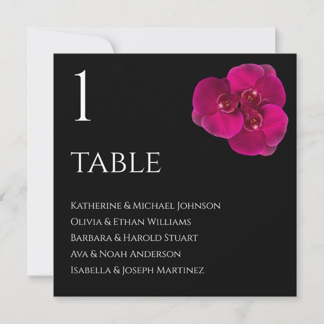 Carte de siège mariage - noir Fuchsia et blanc (Devant)
