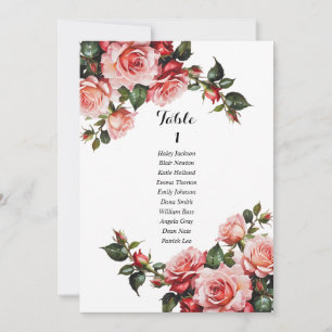 Carte de siège rose et rouge foncé moody roses