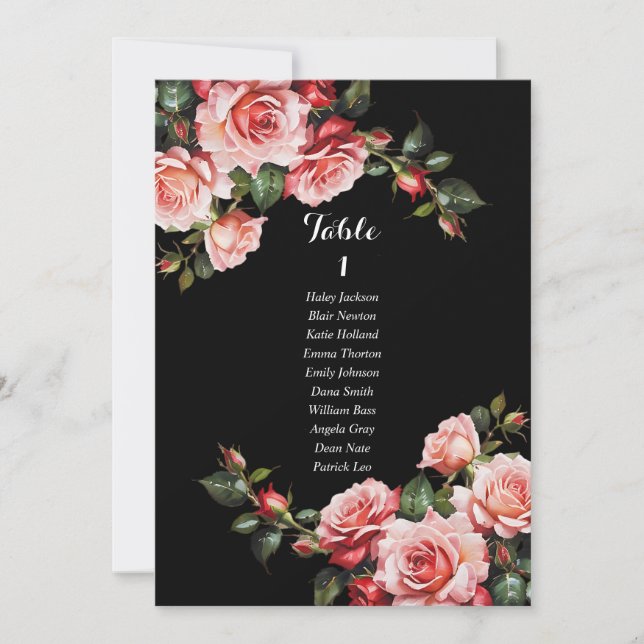 Carte de siège rose et rouge foncé moody roses (Devant)