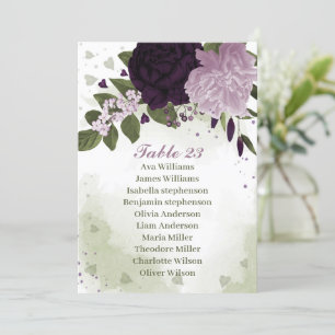 Carte de siège vert aux fleurs violettes foncées