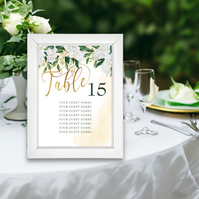 Carte de sièges fleuris Rose Gold Blanc Vert (Table seating charts from my Emerald Greenery & White Peony collection)